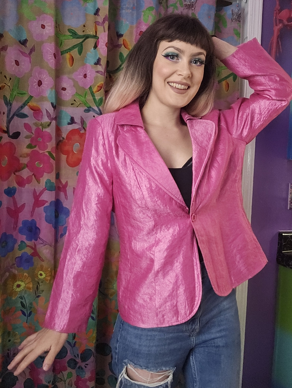 Pink Shiny Shimmering Blazer Suit Jacket Bubblegum Tanjay Size 8